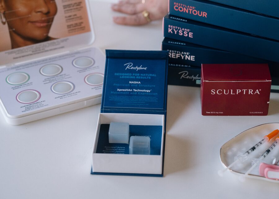 Premium aesthetic filler products on a clinical surface